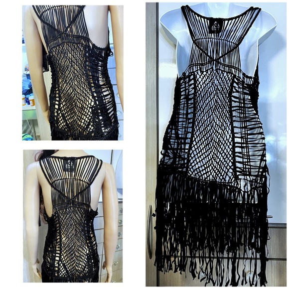 UNIF black fringed crochet macrame layering dress - Picture 8 of 8